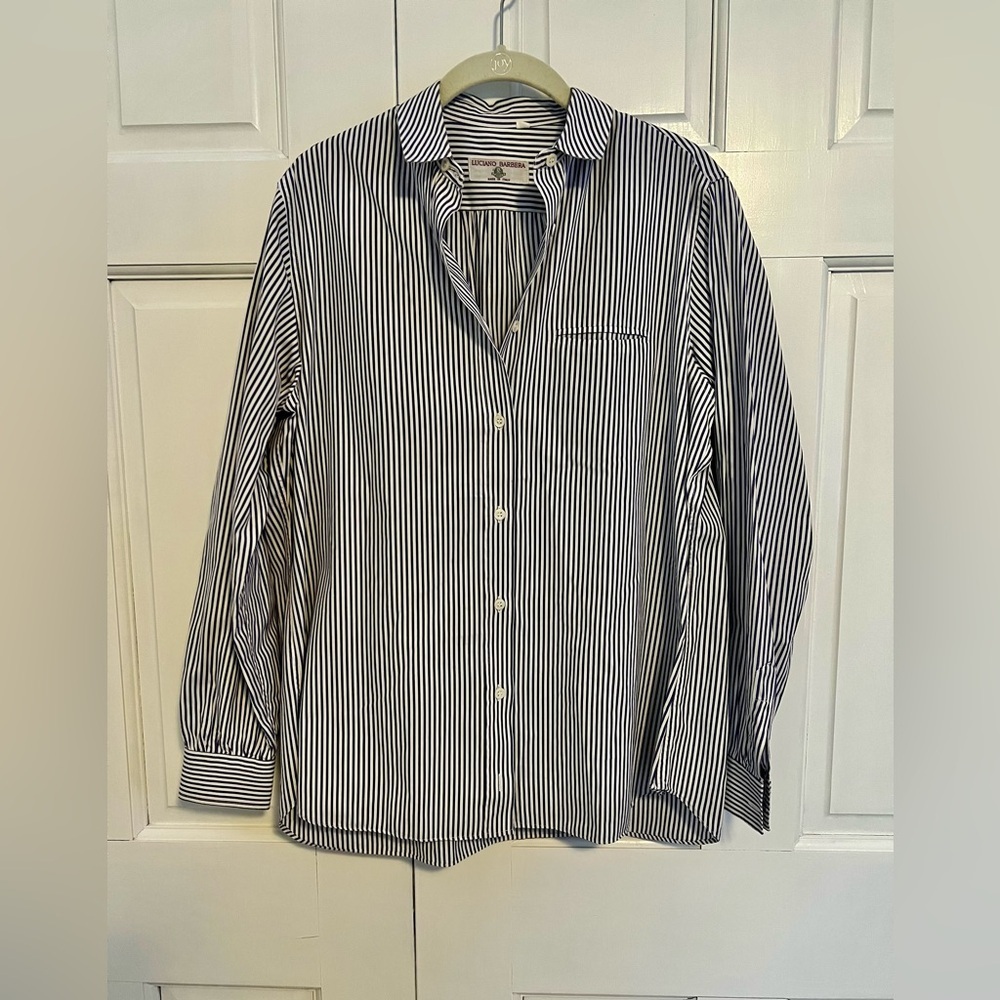 Luciano Barbera Women’s Blue White Button Down Shirt Size 42 (IT) Small (US)